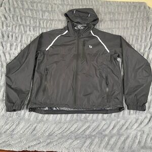 Baleaf Mens Black Hooded Cycling Windbreaker Jacket Reflective Running Size M